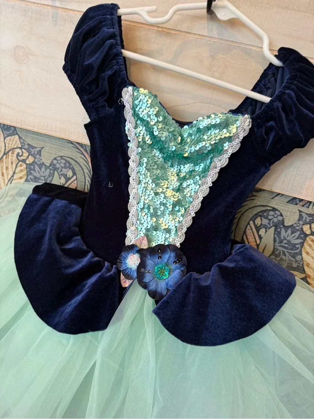Revolution Dancewear blue and mint green ballet tutu costume velvet sequin